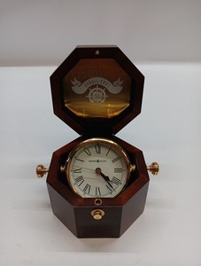 Howard Miller Desk Clock Chronometer Brass in Hexagon Box 645-575 5" X 5"