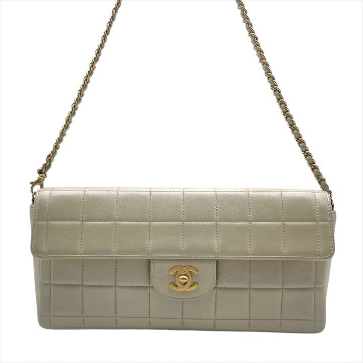 Chanel Coco Mark Turn Lock White Chocolate Bar Chain Shoulder Bag Good Condition