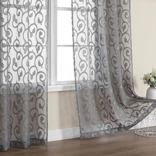 Sheer Curtains 84 Inch Long Grey 2 Panel Set Light Filtering Window Drapes Style