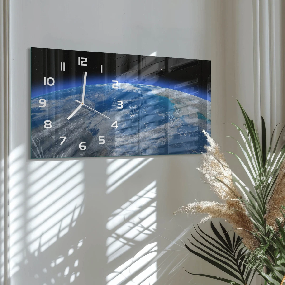 Reloj de Pared Rectangular Vidrio Templado Premium Planeta Tierra 60x30 cm