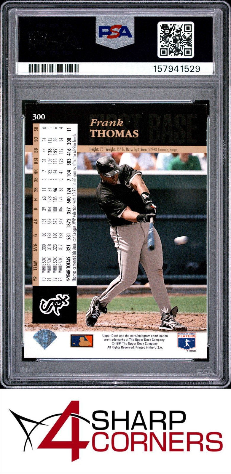 1994 UPPER DECK ELECTRIC DIAMOND #300 FRANK THOMAS HOF PSA 8 view 2
