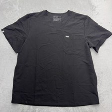 FIGS Scrub Top Men XXL Black Technical V-Neck Chest Pocket Short Sleeve