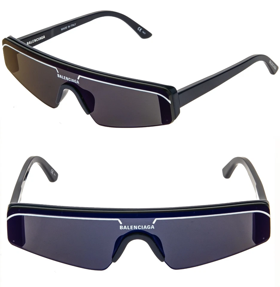 Óculos de sol BALENCIAGA BB0003S SKI 0003 azul marinho espelhado fino moda escudo