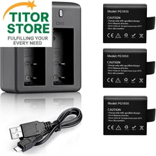 3 x 1050mAh Rechargeable Action Camera Battery with USB Dual Charger 3x1050 