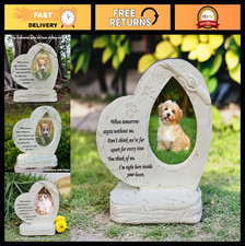 Heart Shaped Pet Memorial Stone with Photo Frame - Dog Grave Marker, Sympathy Gi