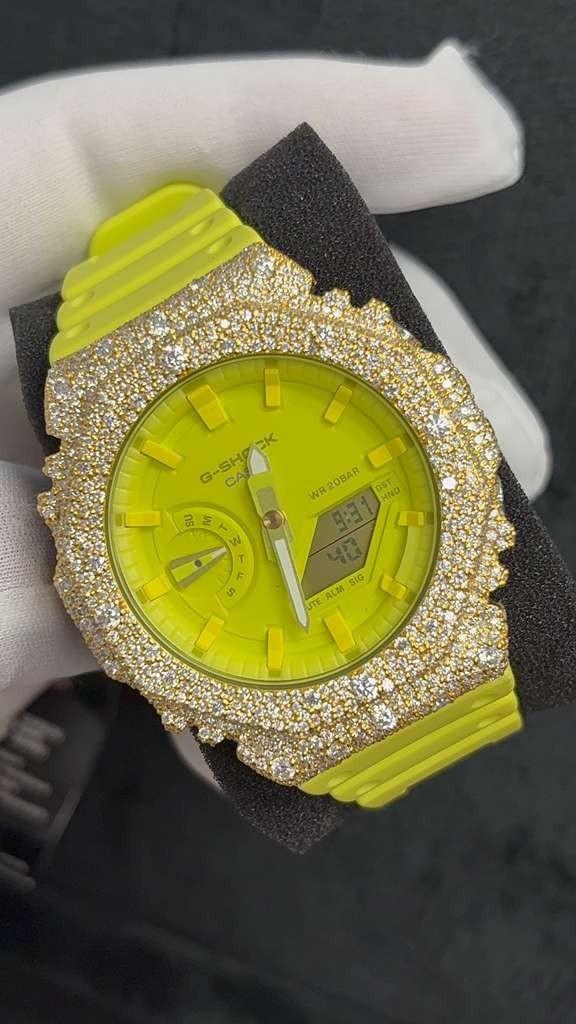 Custom Moissanite G-Shock GA-2100 Watch Yellow tone Bezel Yellow