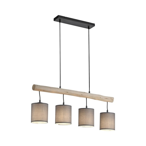 HäNgelampe Balken Holz Metall Stoff B: 82,5 Cm 4X E27 Pendelleuchte Esszimmer-image