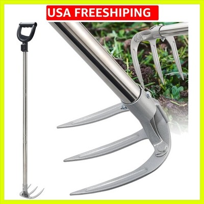 Potato Hand Rake Garden Tool - 62'' Long Handle Cultivator Weeding Rakes, 3-Ti...