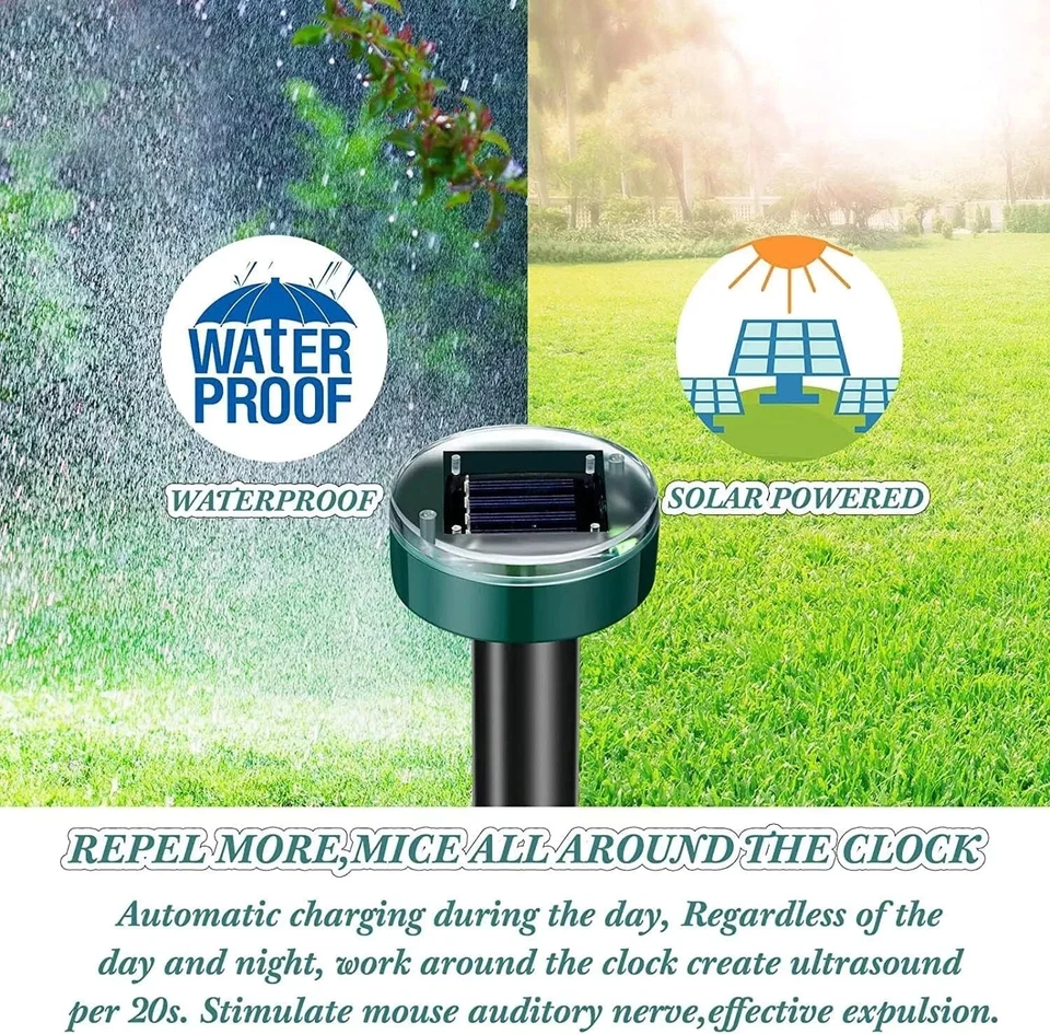 2 DISSUASORE PER TOPI GATTI CANI SCACCIA TALPE SOLARE REPELLENTE A ULTRASUONI - Immagine 2 di 4