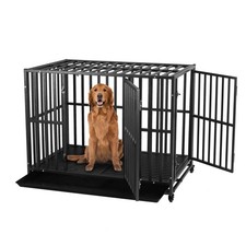 LUCKUP Heavy Duty Dog Crate-38 inch Large Metal Dog Cage with 2 Doors and 4 Whee
