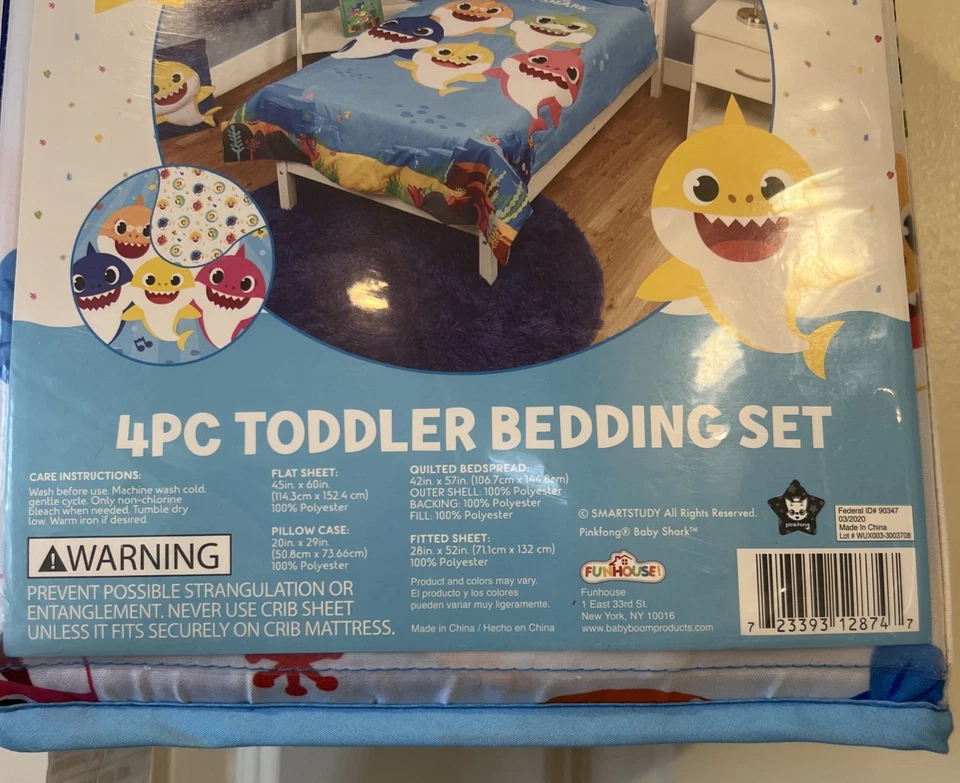 Nickelodeon Pinkfong Baby Shark 4-Piece Toddler Bed Set - NEW - Image 3 of 4