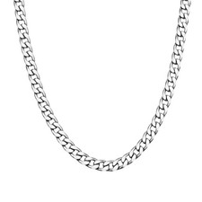 8mm Cuban Link Chain Necklace 24in 60cm Stainless Steel Silver Tone