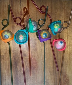 Lot of 6 VintageTaco Bell Monster Eye Eyeball Crazy Drink Straws Toys