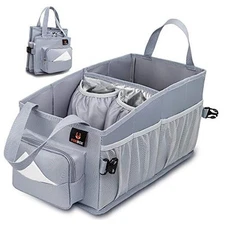 Easy-to-Reach Kids Car Organizer with Tissue Box and Cup Holder for Back Grey