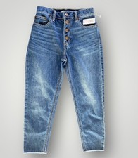 NWT Girl 10 Sky High-Rise Mom Jeans buttonfly adj waist distressed frayed hem