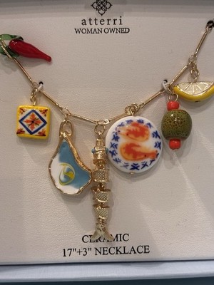 NIB ATTERRI GOLD TONE ITALIAN TAPAS FISH FOOD CERAMIC CHARM CHAIN NECKLACE 17''