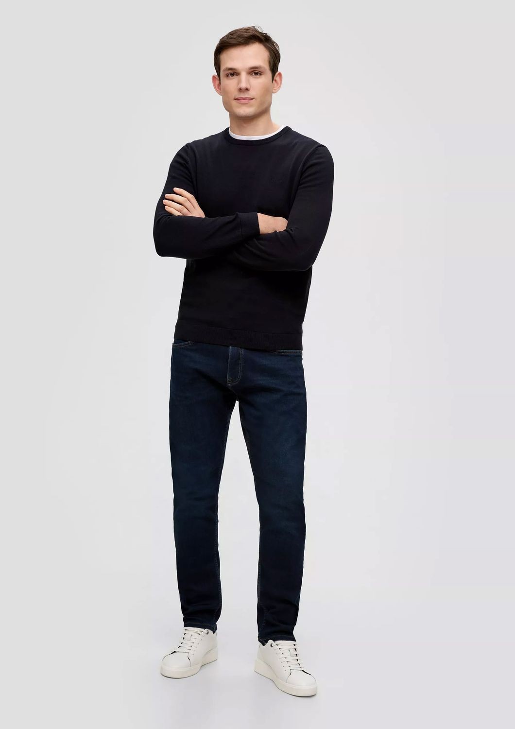 S.OLIVER Herren Pullover Fein-Strick Pulli Rundhals-Ausschnitt gesticktes Logo