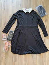 Wednesday Addams Costume Girls XL 14-16 Black Dress Wig Hand Socks Set Cosplay
