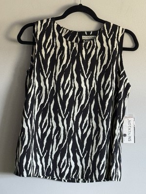 Notations Sleeveless Blouse Size Medium Black & White Zebra Print Y2K NWT