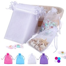 100PCS 4x6 Inch White Organza Gift Bags, Sheer Drawstring Pouches