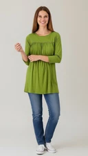Attitudes by Renee Womens Tunic Size M Cactus Green 3/4 Sleeve Flounce Casual