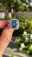 5.20 Ct Radiant Cut Natural Blue & Diamond 14k White Gold Luxury Wedding Ring
