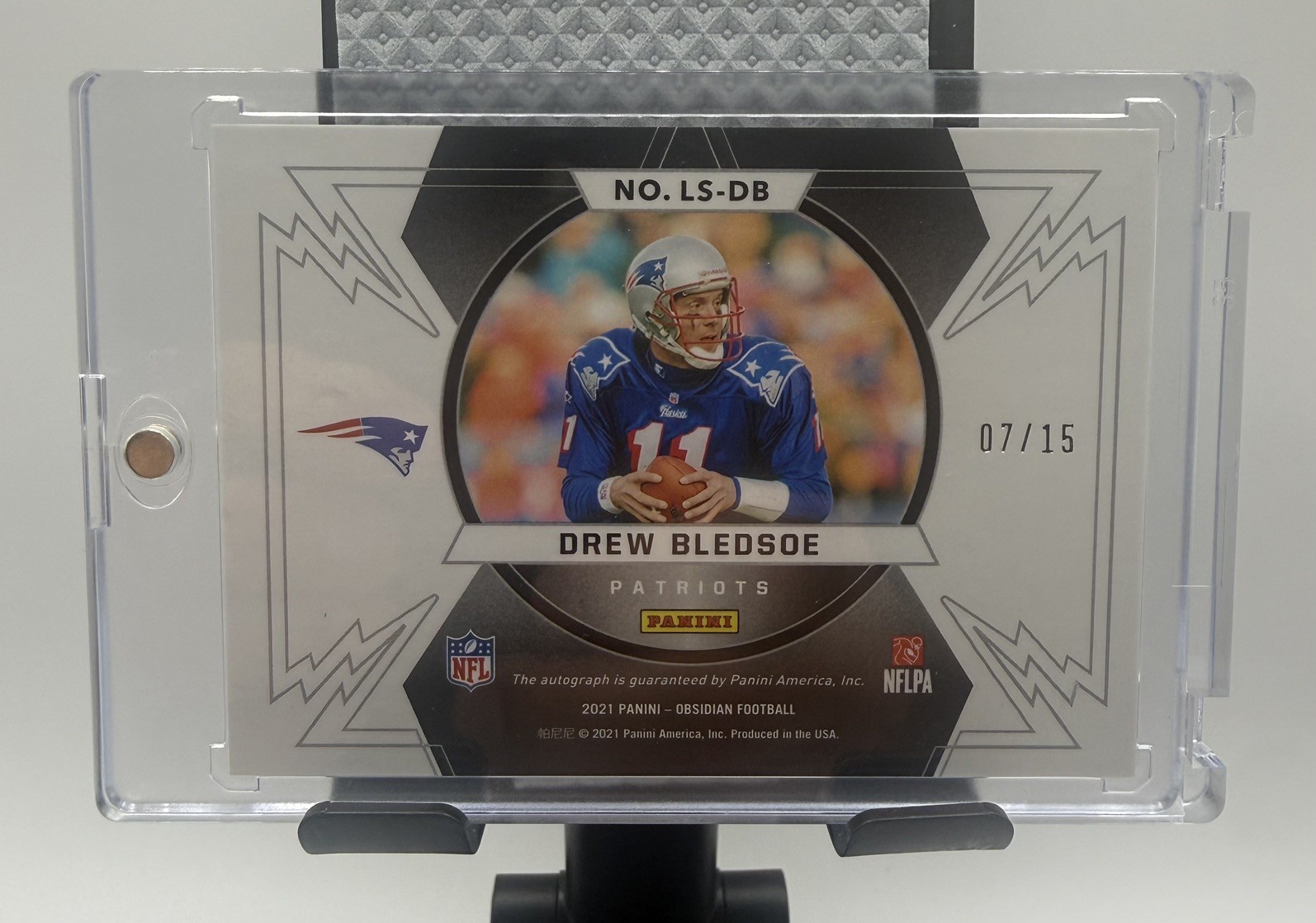 🔥 DREW BLEDSOE AUTO SP 2021 Panini Obsidian Lightning Strike  /15 Patriots ⚡️ view 2
