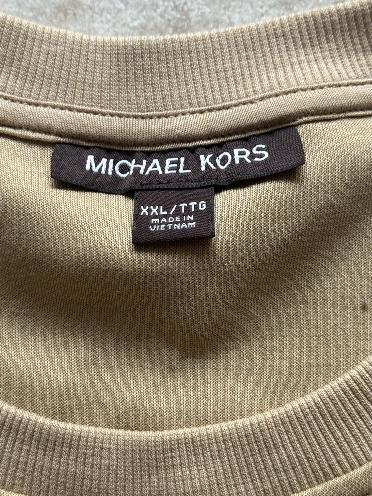 Men’s Michael Kors MK Beige Khaki Logo Crewneck Sweater Size XXL image 4