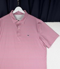 VINEYARD VINES Performance Polo Pink Blue Large All Over Print Whale Logo Golf