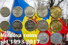 Moldova coin 1 5 10 25 (50+50) Bani set 1993 2006 2008 2017 coat of arms eagle