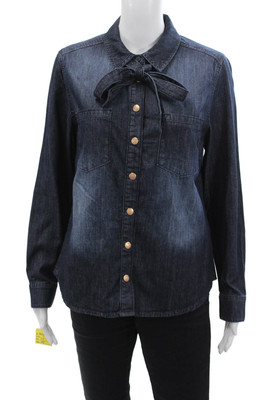 Blue Daze Womens Cotton Collared Long Sleeve Denim Blouse Top Navy Size 38