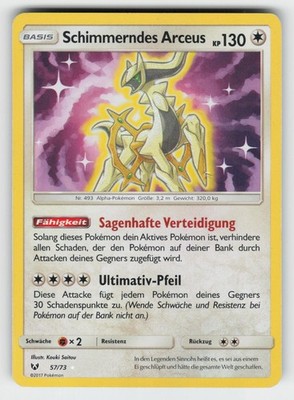 Schimmerndes Arceus 57/73 Rare Shining Legends Pokemon Deutsch Holo HeavilyPlay