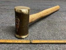 Vintage 2-1/2 Lb Yellow Brass Soft Face Hammer With New Hickory Handle USA