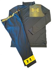 Under Armour Boys Loose HeatGear Teal 2-pc Set 1/4 zip Top XL  3/4 Pants L 