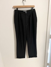 Reformation Women  s 4 Wide Leg Pleated Trouser Pants Black Tencel Lyocell High