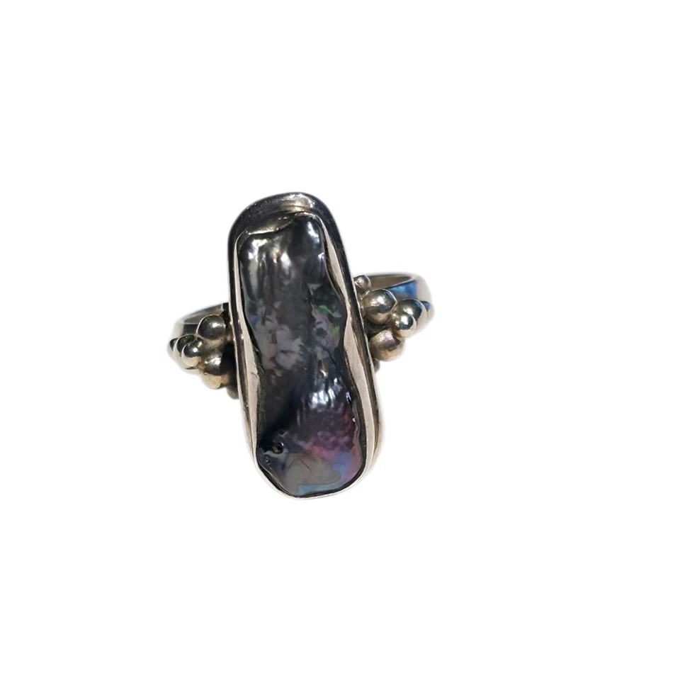 Sterling Silver Baroque Black Pearl Statement Ring 925 Modernist Artisan Boho... - Image 3 of 4