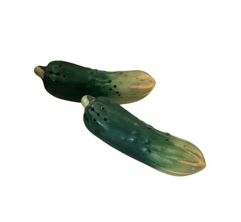 Vintage Pickle Cucumber Salt and Pepper Shakers Ceramic Made in Japan