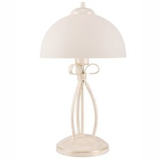 Tischleuchte Shabby Weiß Glas Metall 43cm hoch Rustikal LIRLIN Nachttischlampe