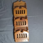 Vintage 3 Tier Wood Wall Organizer Letter Holder with 3 Hooks at Borrom — photo 1