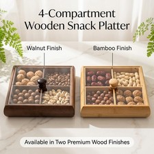 Wooden Snack Tray with Lid for Treats & Dried Fruits Portable Candy Serving Tray