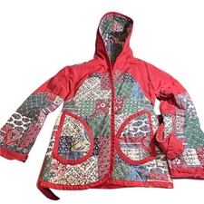 Vintage Handmade Quilted Patchwork Jacket Hooded Tie Front Cottagecore Boho