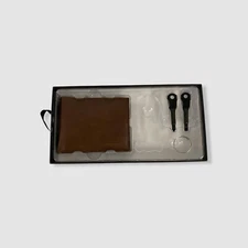 Perry Ellis Portfolio Men's Brown Leather Bifold Wallet & Keychain Tool Set