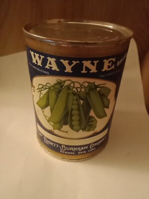 Vintage Advertising Tin Can Photo of Peas Wayne Brand Edgett Burnham Co