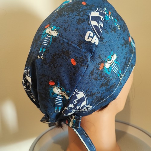 Geelong Cats Tie Back Scrub Hat, Doctors, Nurses Scrub Cap, Cotton Made Aust - Picture 6 of 14