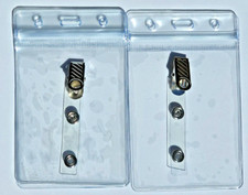 2 Vertical ID Badge Plastic Zip Holder Metal Clip Bus Pass ID Card School Dog