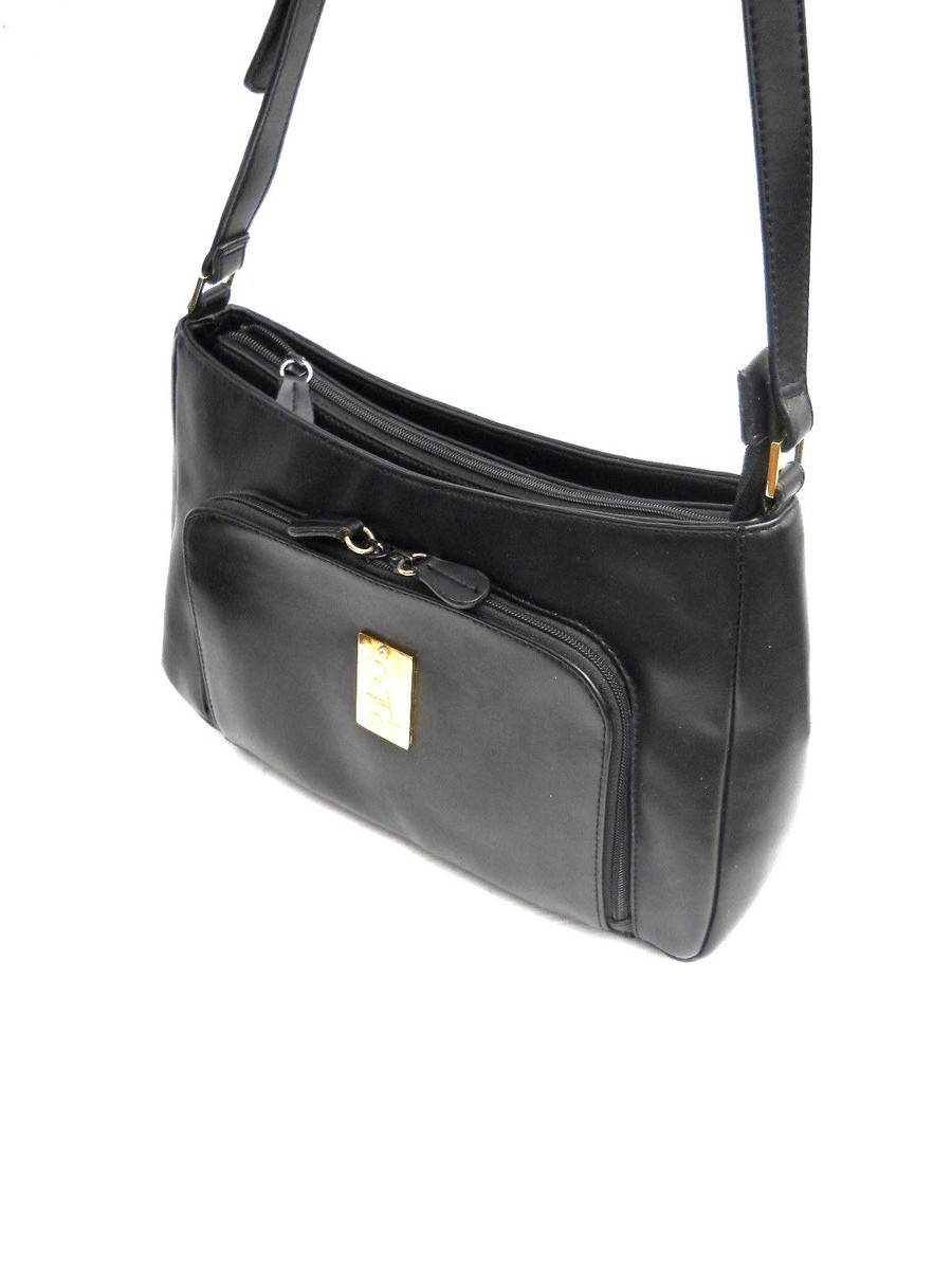 Etienne Aigner Black Leather Four-Compartment Shoulder Bag. | eBay