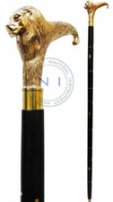 Lion head Handle Vintage Designer Solid Brass Wooden Walking Stick