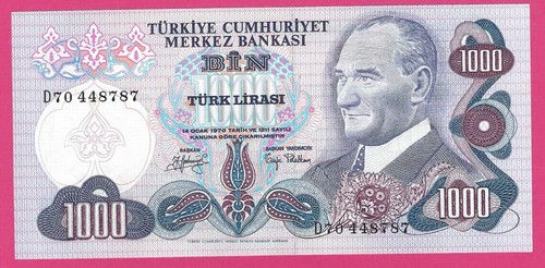 Turchia 1000 lire PREFIX - D70 - Pick#191 1970 UNC (TK 18 232)