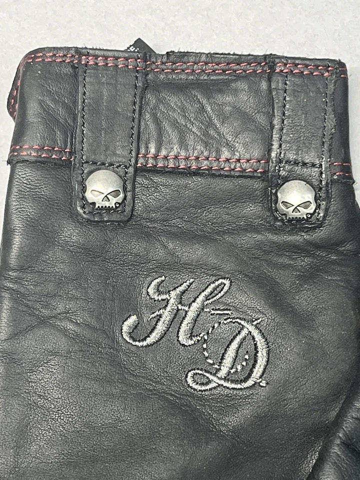 Guantes de motociclista Harley-Davidson para mujer Willie G calavera remache cuero 98222-16VW largo Foto 2 de 4