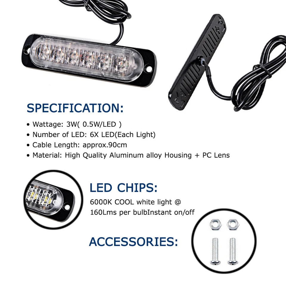 4x Amber 18W 6 LED Strobe Warning Work Light Bar Emergency Strobe Flashing Lamps - Image 3 of 4